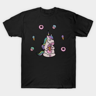 Cute Unicorn Yoga Meditating, Dessert Lover T-Shirt